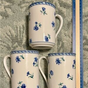 Set of 3 Mikasa Blue Floral Patterned Mugs